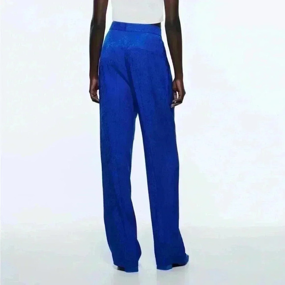 Zara Blue Jacquard Menswear Full Length Wide Leg Pants - Picture 2 of 10